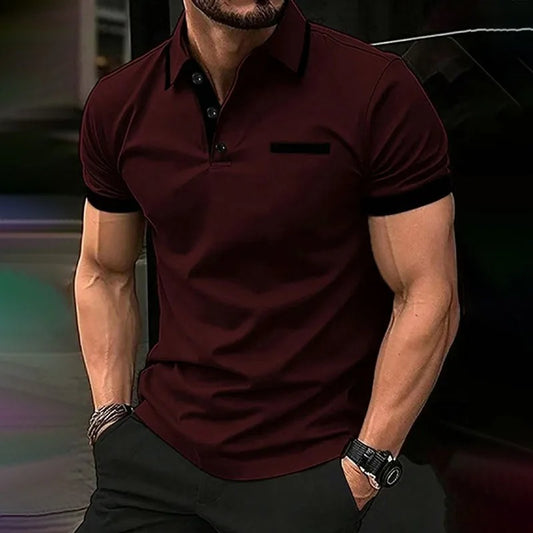 Spring Summer Men Clothes Short Sleeve Turn-down Collar Polo Shirt Fake Pocket Print Business Casual Polo Shirt Resilient Tops