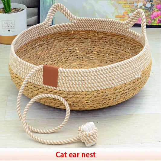 Lit d'été tissé pour chat, rembourrage amovible, maison de couchage,