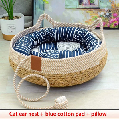 Lit d'été tissé pour chat, rembourrage amovible, maison de couchage,