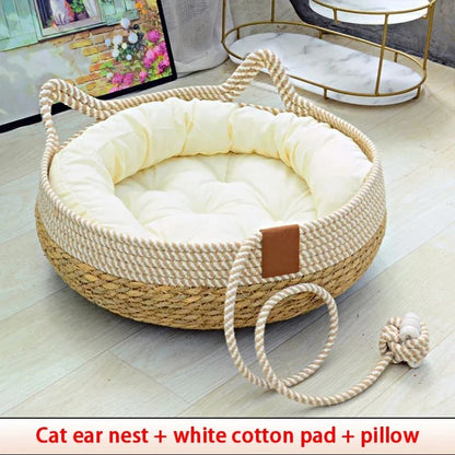 Lit d'été tissé pour chat, rembourrage amovible, maison de couchage,