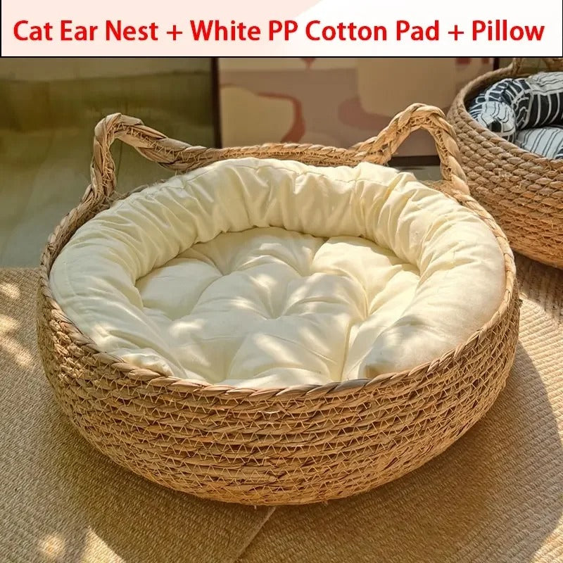 Lit d'été tissé pour chat, rembourrage amovible, maison de couchage,