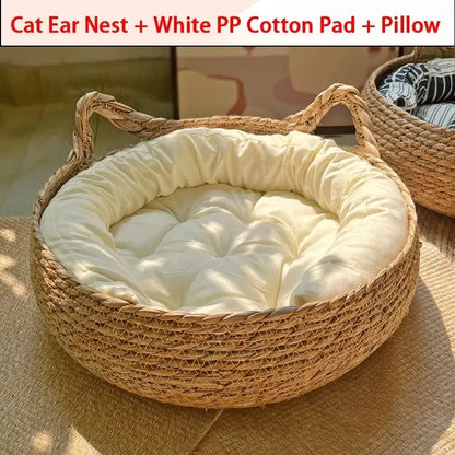 Lit d'été tissé pour chat, rembourrage amovible, maison de couchage,